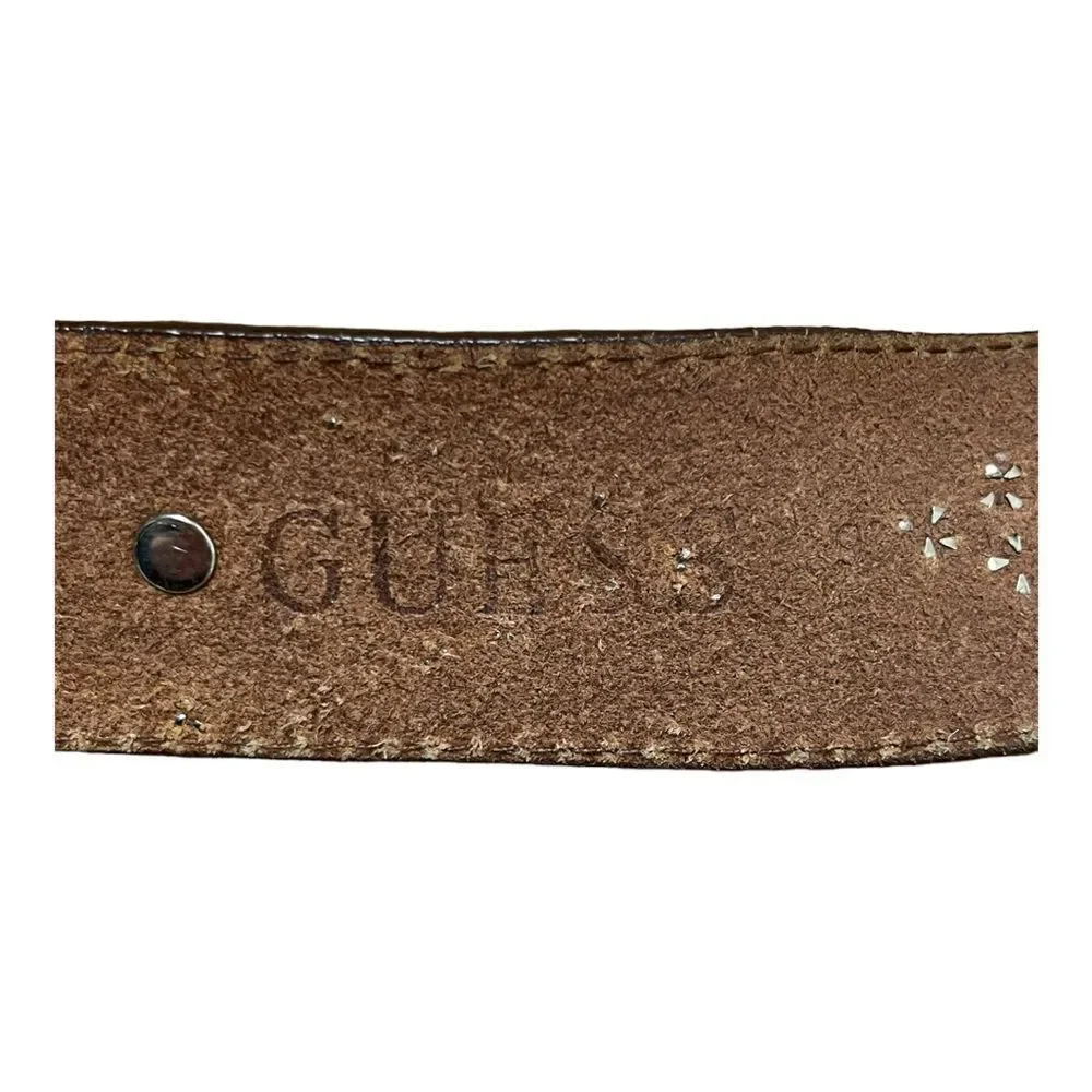 GUESS Brown Leather Belt Studs Rhinestones Western Cowgirl Boho Size L